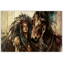Панно с изображением лошади Creative Wood Девушки Девушки - Индианка и лошадь